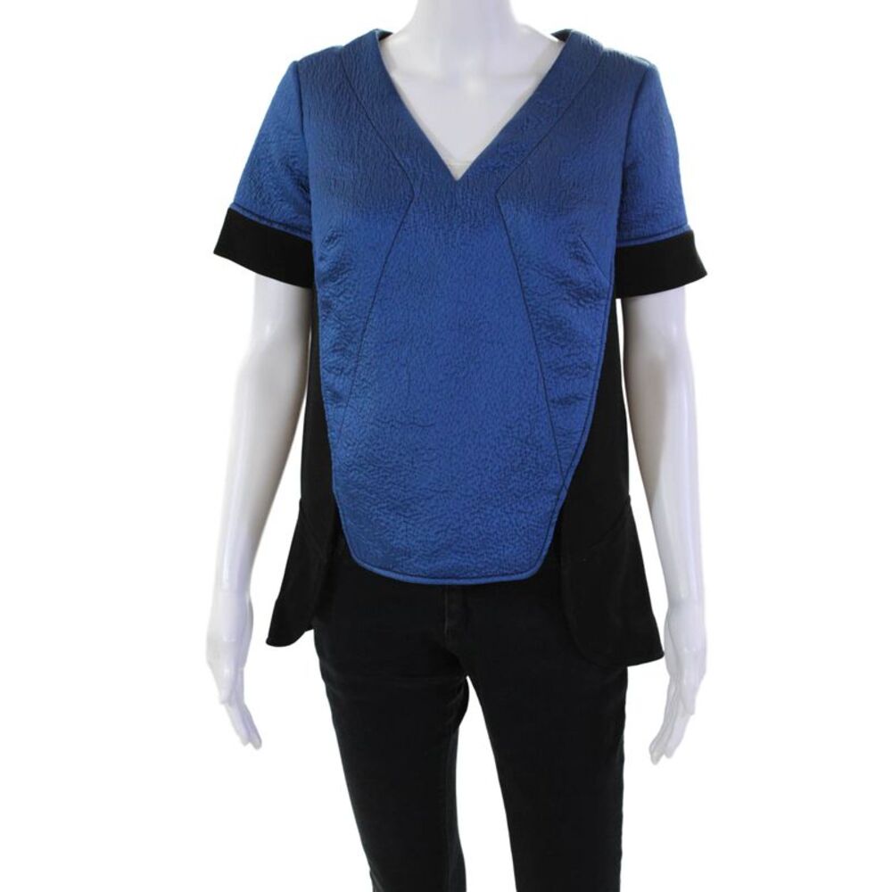 Hilton Hollis Women's V-Neck Short Sleeves Color Block Work Wear Blouse Size S